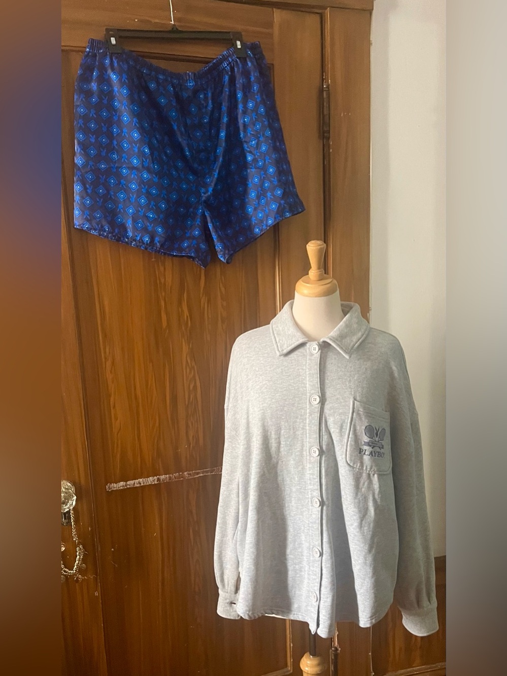 *PLAYBOY BUNDLE* Gray Shacket with Embroidered Logo and Satin Boxers